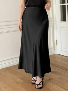 Dazy Plus Semi-Elastic Waist Elegant Long Mermaid Skirt Black Evening Skirt - Black - View 1