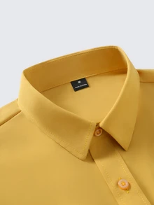 Calvornis Men's Casual Versatile Solid Color Short Sleeve Shirt - Yellow - View 5