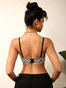 Bare Chapter Women's Animal Print Underwire Bra, Minimalist Push-Up Bra, Black And White Zebra Print Bra, Single Piece - Black - View 2