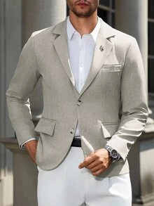 Manfinity Mode Men's Solid Color Notch Lapel Casual Commuter Blazer - Light Grey - View 3