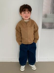 DAZY Infant (Boy) Long Sleeve Solid Color Suede Fleece Spring/Autumn Korean Style Jacket - Brown - View 4