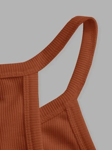Slaydiva 2026 Primavera/Verano Nuevo Básico Casual Versátil Blanco Liso Acanalado Cuello Redondo Espalda de Corredor - Marrón Mocha - Ver 4