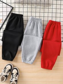 SHEIN 買1送2 童裝大童男孩休閒保暖內裡加厚運動長褲，麻灰色、豆綠色、黑色，基礎下裝，男孩套裝，適合秋冬、學校、派對，秋季穿搭，冬季穿搭 - 彩色 - 查看 4