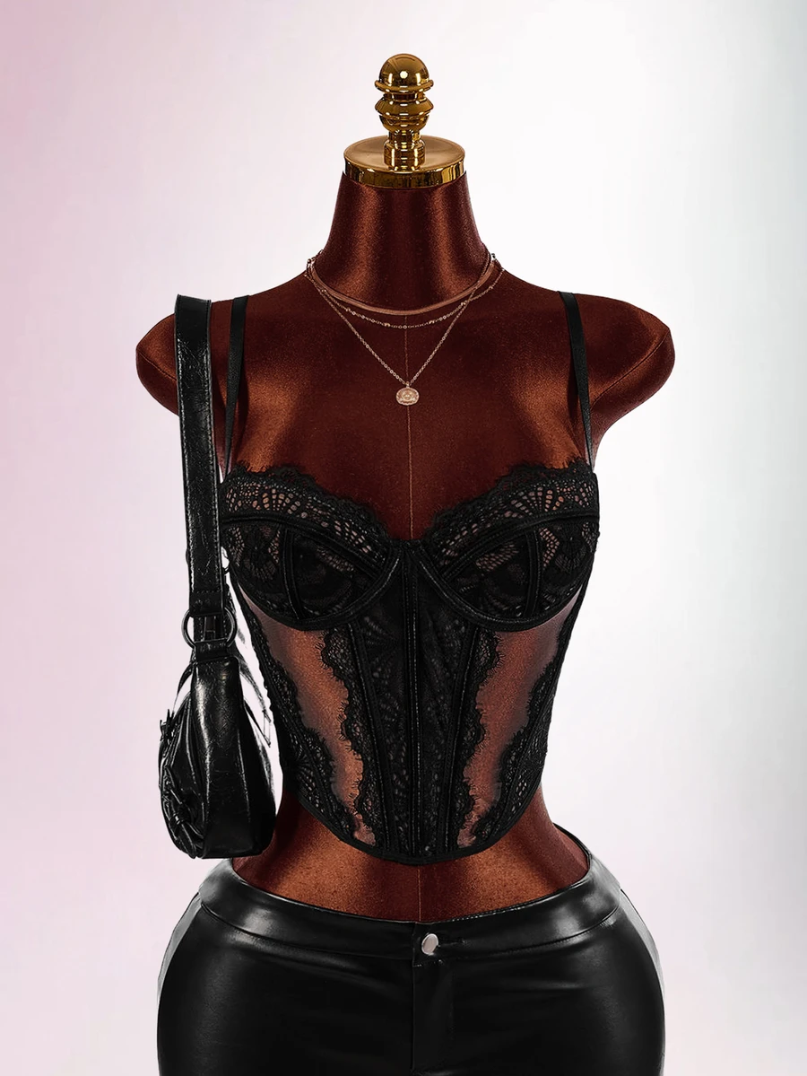 Amplova Women's Sexy Lace Sheer Camisole - Black - View 1