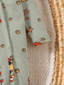 SHEIN 2件組嬰兒男女通用長袖卡通熊印花新生兒連身衣，適合春夏秋冬日常穿著、生日派對、拍照紀念 - 橄欖綠 - 查看 5