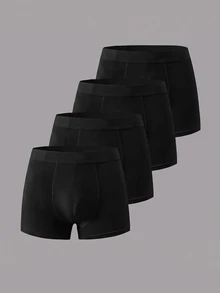 SHEIN Celana Dalam Boxer Anak Laki-Laki Remaja (Tween Boy) Sederhana, Nyaman, Kasual, Pinggang Elastis, Ramah Kulit, Isi 4 Buah - Hitam - View 1