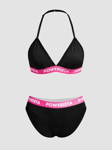 Chillnights Young Sports Slogan Colorblock Women's Lingerie Set - Black - View 1