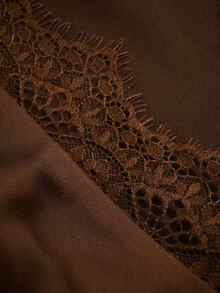 SHEIN Women's Elegant Brown Lace Long Sleeve Blouse - Coffee Brown - View 4