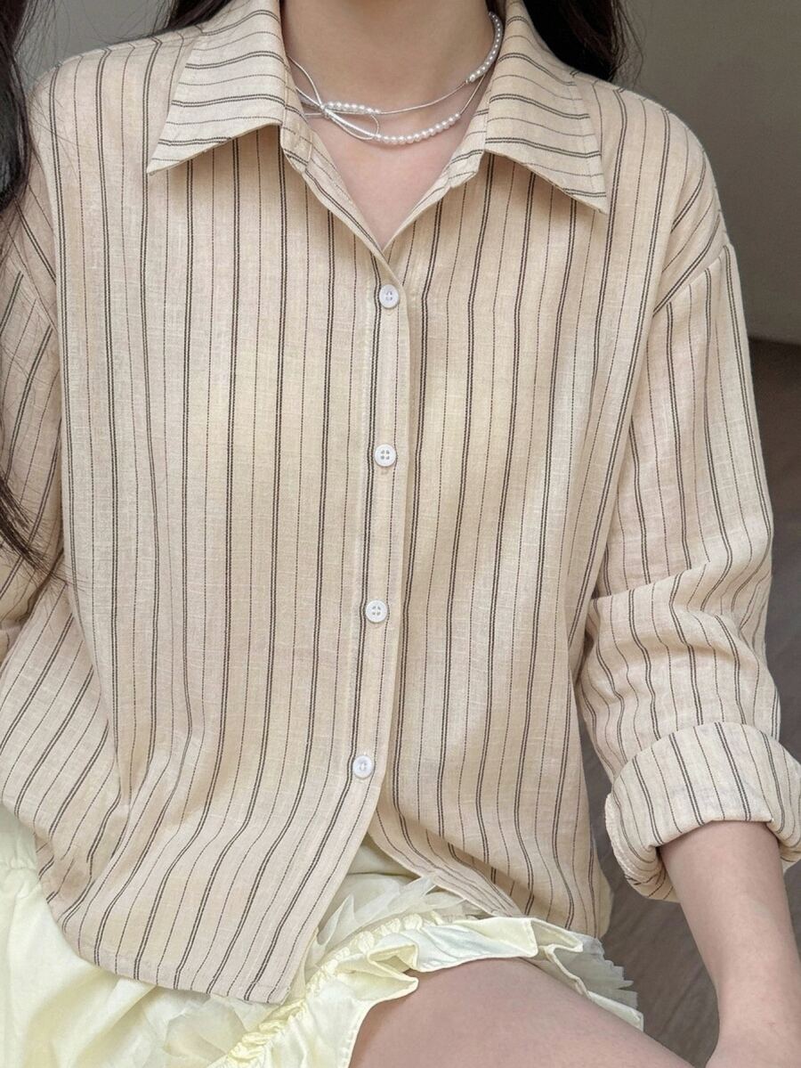 Hapijoa 青少年女孩秋季服飾 青少年女孩) 翻領短袖襯衫 夏季 - 杏色 - 查看 1