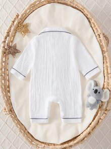 【1套隨機款】新生兒長袖翻領雙層梭織無彈力居家服，可愛考拉熊刺繡貼布，新生兒最佳禮物，居家穿著，百搭時尚，最佳選擇 - 彩色 - 查看 7