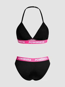 Chillnights Young Sports Slogan Colorblock Women's Lingerie Set - Black - View 2