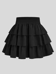 Sweetra Plus Size Lolita Elegant Gothic Dark Lolita High Waist Double-Breasted Lolita Puff Multi-Layer Cake Skirt Fall - Black - View 2