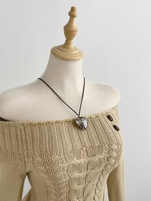 Elamini 女款卡其色時尚百搭經典麻花編織日常通勤復古風秋冬套頭毛衣 - 卡其色 - 查看 5