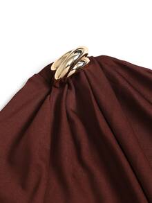 Sweetra Women's Elegant High-End Charming Fashion & Metal Buckle Design & Same Color Comfortable Milk Silk Red-Brown 2 Pieces Set - Brown - View 7