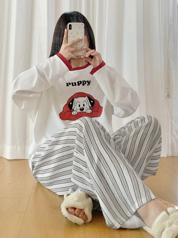 Dazy Plus Cute Cartoon Home Wear Long Pants 2-Piece Pajama Set