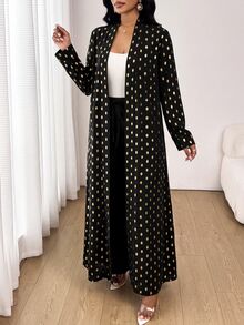SHEIN Lady Setelan 2 Potong Jaket dan Celana Motif Foil Fashion Musim Gugur Wanita - Hitam - View 4
