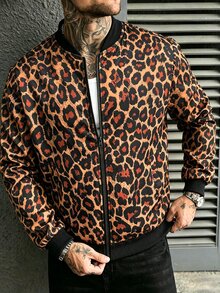 Manfinity CasualCool 男士豹紋棒球領休閒百搭日常旅行長袖夾克 - 彩色 - 查看 4