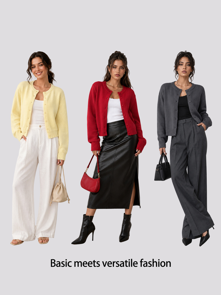 SHEIN BASICS Women's Autumn/Winter Casual Solid Color Cardigan - Coffee Brown - View 7