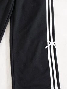 SHEIN 少女對比條紋蝴蝶結裝飾長褲 - 黑色 - 查看 6