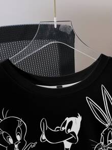 LOONEY TUNES X SHEIN Áo thun nam cổ tròn tay ngắn in chữ và hoạt hình phong cách thường ngày - trắng - Xem 3