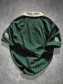 Manfinity EMRG 男士夏季休閒條紋字母印花 Polo 衫 - 彩色 - 查看 2