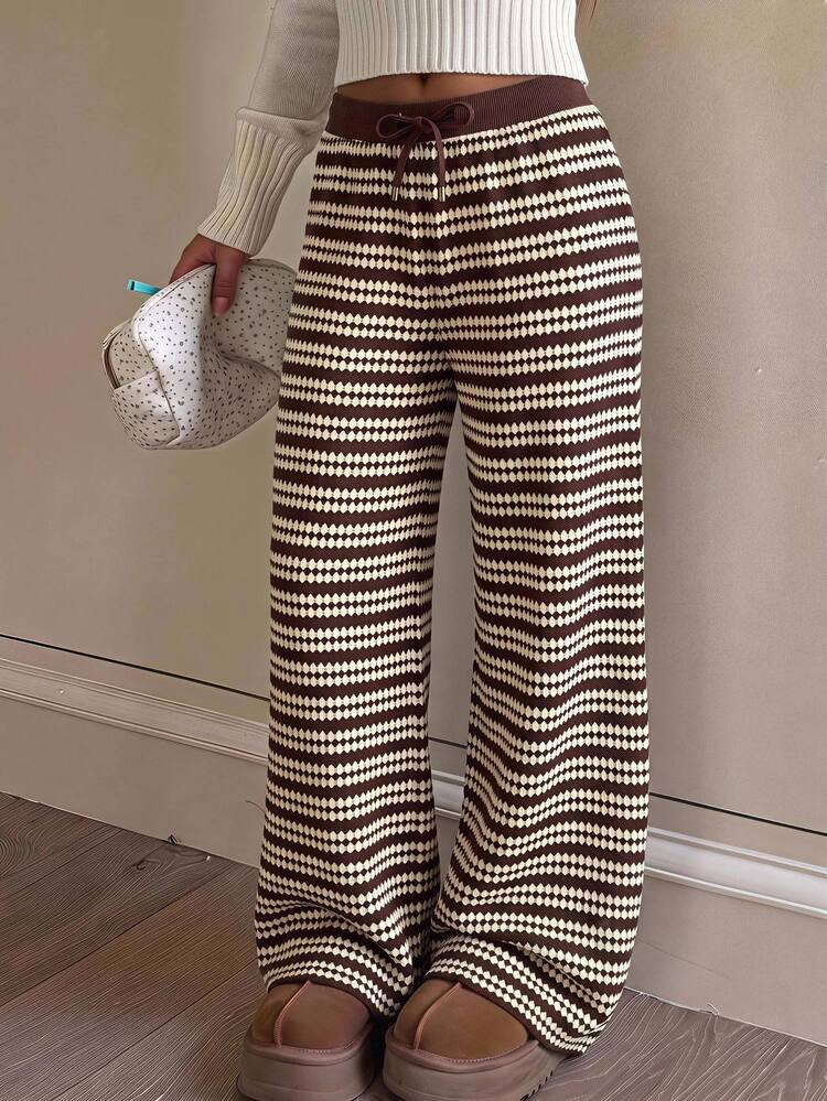 Girlism Tween Girl Tween Girls Pants Autumn Brown Knit Striped Casual Long Pants, Suitable For Daily Fashion Versatility, Back To School Outfit - Coffee Brown - View 3
