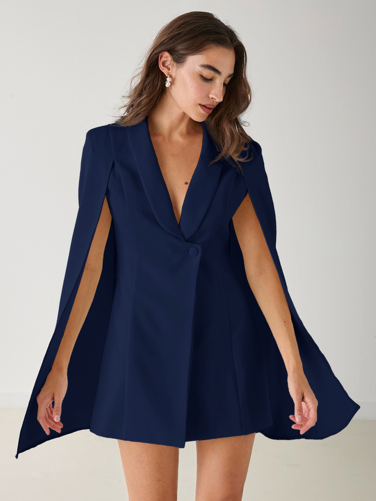 Enchnt Spring/Summer Romantic Women's White Cape Collar Elegant Blazer Dress,Sweet&Elegant - Navy Blue - View 11