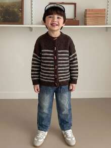 DAZY Young Boys' Colorblock Casual Striped Long Sleeve Cardigan Sweater, Autumn/Winter - Brown - View 4