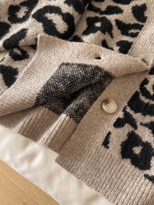 CosyJoli Women's Versatile Vintage Leopard Print Button-Up Knit Cardigan - Khaki - View 4