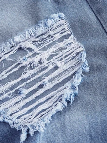 SHEIN MOD بنطلون جينز أزرق مستقيم الساق بتصميم ممزق ضيق كاجوال مقاس كبير - أزرق متوسط - مشاهدة 4