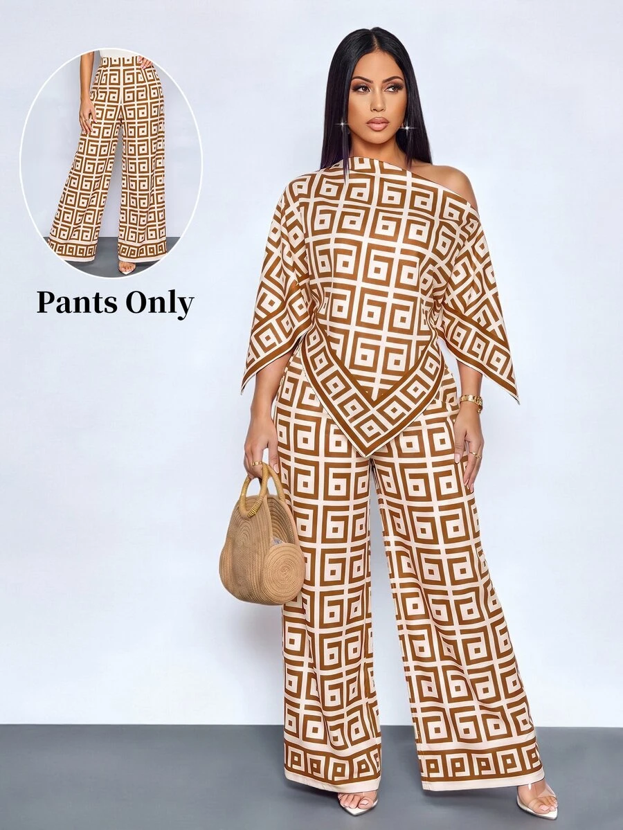 SOLERSUN Women's Floral Print Wide-Leg Trousers For Spring And Summer, Stylish And Versatile For Parties. - Brown - View 1