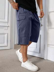 Manfinity Homme Plus Size Men's Casual Sports Drawstring Waist Cargo Shorts, Fashionable & Versatile - Dusty Blue - View 1