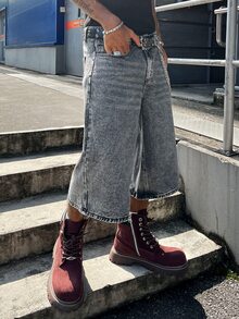 Manfinity EMRG Celana Jeans Pria Model Longgar, Potongan Pendek, Model Kaki Lebar, Kasual, dengan Kantong - Grey - View 7