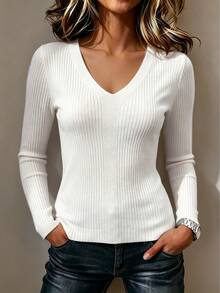 SHEIN Autumn/Winter Casual Versatile Solid Color Sweater - Apricot - View 6