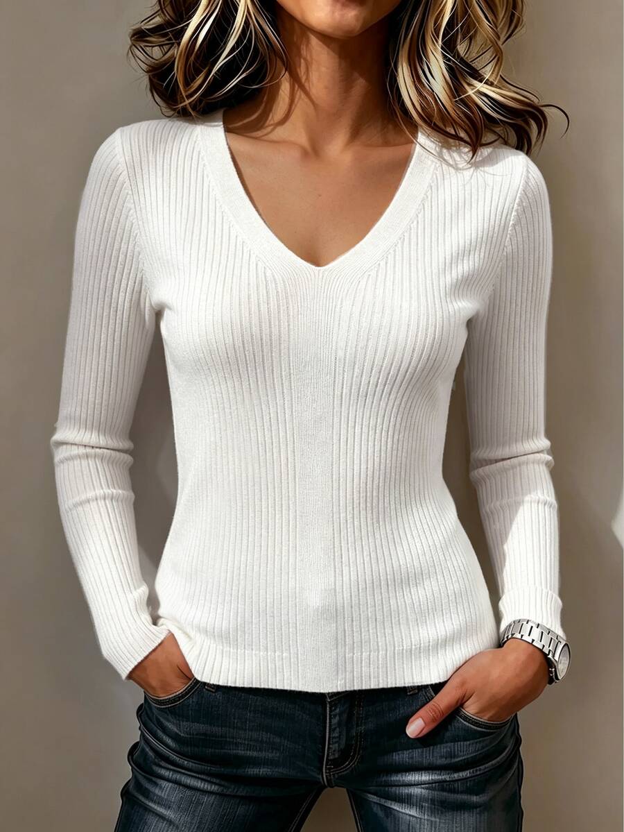 SHEIN Autumn/Winter Casual Versatile Solid Color Sweater - Apricot - View 1