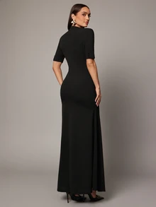 Silquee Women's Button-Up Elegant Dress Suitable For Daily Commute - Black - View 3