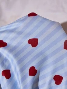 Napfluff Heart Print Cami Home Set, Black Lace Trim Asymmetrical Hem Playful Pajamas - Blue - View 7