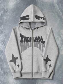 SHEIN Coolqubz 青少年男孩連帽街頭風 Y2K 字母印花萬聖節運動衫 - 灰色 - 查看 7