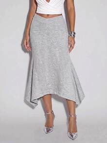 Normani V-Waist Asymmetrical Hem Mermaid Skirt - Grey - View 6