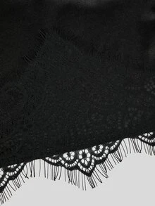 Sweetra Plus Size Autumn/Winter Elegant Sexy Satin Fitted Ruched Lace Patchwork Bodycon Mini Skirt - Black - View 6