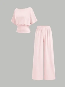 Sweetra New Backless Top And High-Waisted Straight Leg Pants 2 Pieces Set, Suitable For Commuting And Streetwear - Pink - View 8