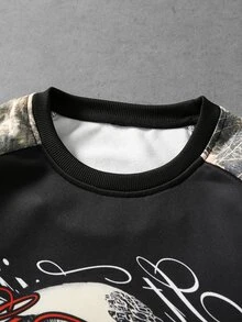 ROMWE MEN Men's Dark Hip-Hop Character Graphic Print Long Sleeve T-Shirt - Black - View 6