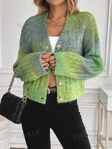 EMERY ROSE Autumn/Winter Casual Gradient Blend Cardigan - Army Green - View 6