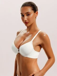 Barelissa 1pc Smooth Seamless Front Closure Push-Up Thin Padded Underwire Comfortable Minimalist Bra - White - View 4