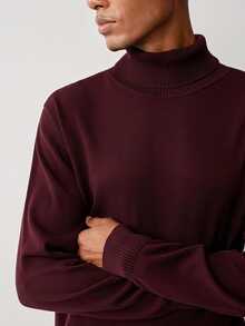 Manfinity Homme Sweater Lengan Panjang Pria Warna Polos Minimalis Serbaguna untuk Pemakaian Sehari-hari - Burgundy - View 3