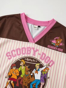 SCOOBY-DOO X SHEIN 女款V領短袖休閒百搭T恤 -DOO - 棕色 - 查看 5