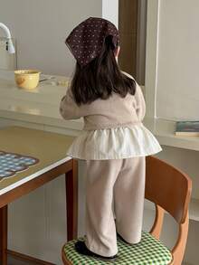 DAZY Infant (Girl) Round Neck Long Sleeve Colorblock Patchwork Korean Style 2 Pieces Sweatshirt Set Fall - Apricot - View 6