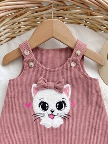 SHEIN 新生女嬰可愛休閒燈芯絨卡通圖案粉色洋裝 - 粉色 - 查看 4