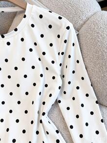 INAWLY Plus Size Women's Polka Dot Print Twist Front Backless Top With Padded Cups - White - View 4