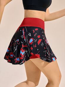 Exploreva Colorblock Print High Waist Sports Skort - Multicolor - View 4